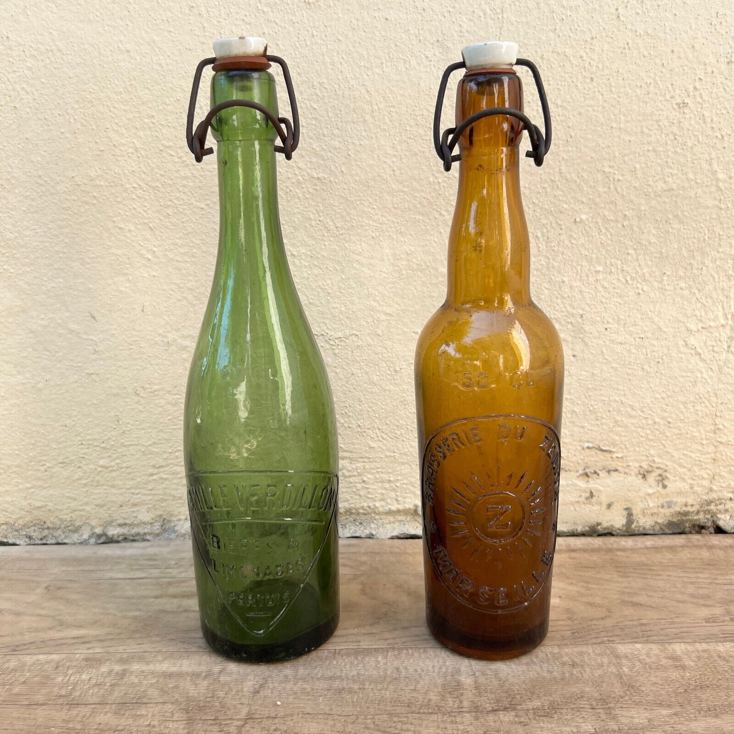 Old French Glass wine water pastis bottle circa 1950 set of 2 07062215 - Fleamarketfrance