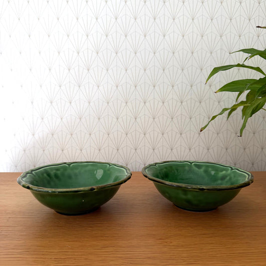 Atelier Du Sage France Soup Bowls Set of 2 Hand Painted Green Dieulefit 201026 Atelier Du Sage