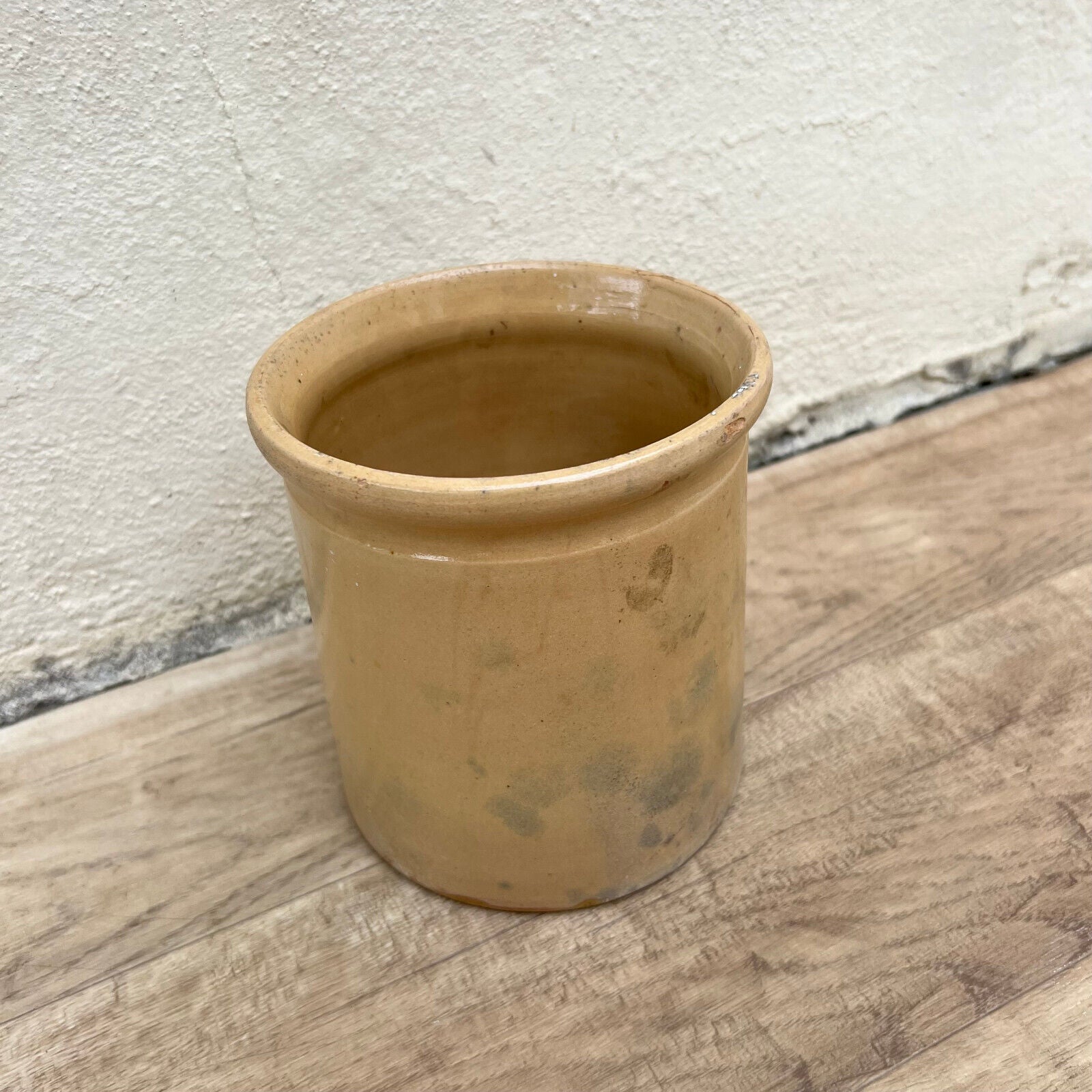 HANDMADE GLAZED YELLOW ANTIQUE FRENCH CONFIT JAM POT TERRACOTTA 5 3/4" 1107223 - Fleamarketfrance