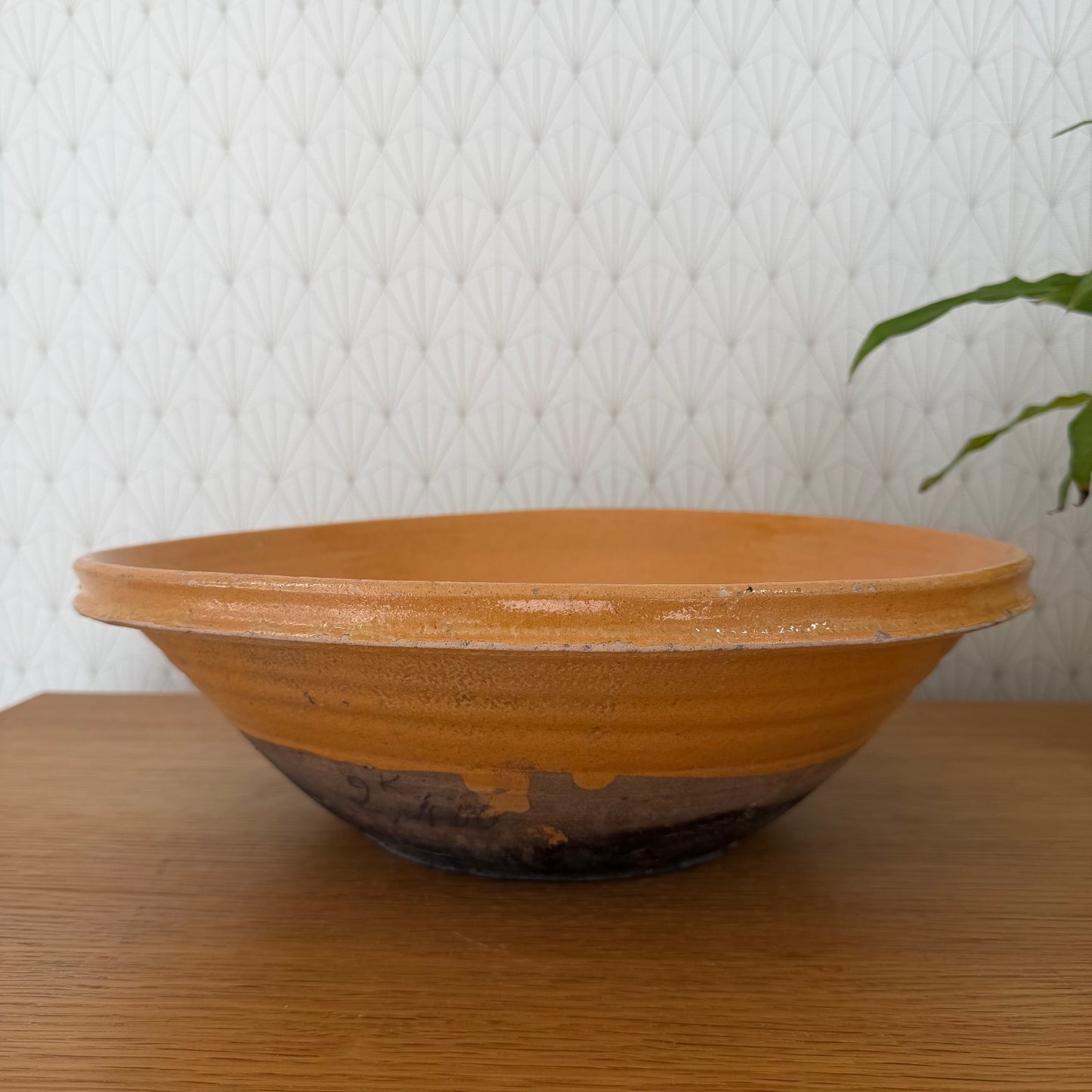 VINTAGE FRENCH GLAZED STONEWARE SALAD MIXING BOWL TERRINE TIAN 15" 1112510