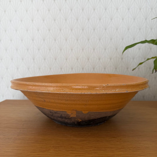 VINTAGE FRENCH GLAZED STONEWARE SALAD MIXING BOWL TERRINE TIAN 15" 1112510