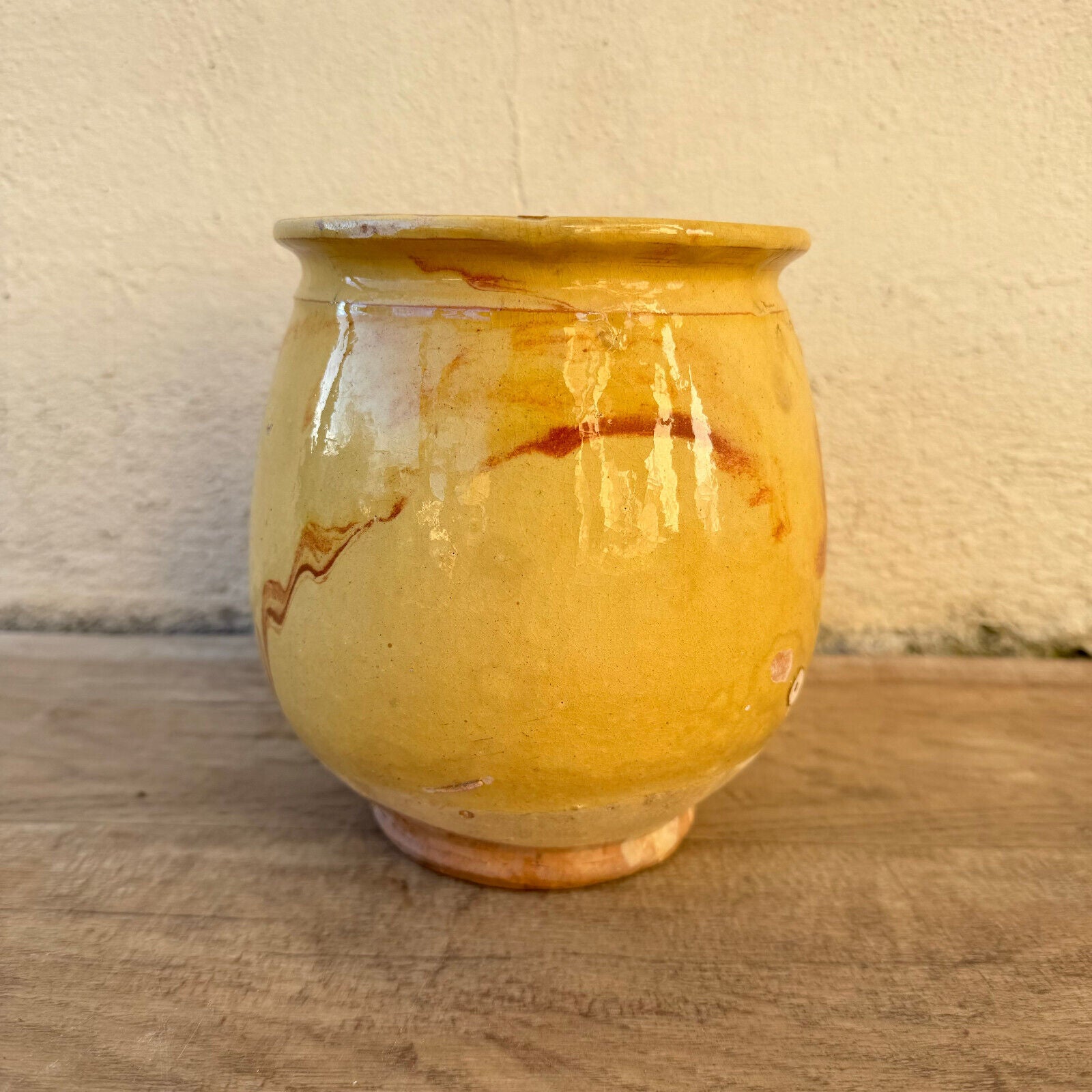 HANDMADE GLAZED RED YELLOW ANTIQUE FRENCH HONEY POT TERRACOTTA 1202253 - Fleamarketfrance