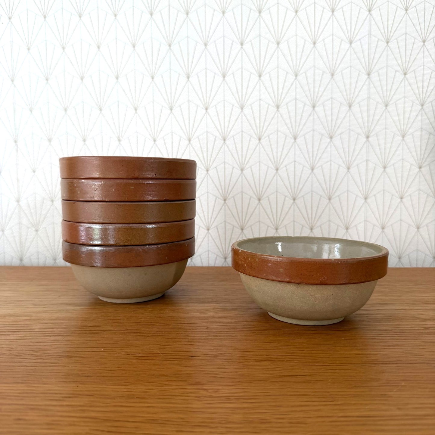 Vintage French Stoneware Mixing Bowl Salad Serving Provincial Set 6 1408269 Fleamarketfrance