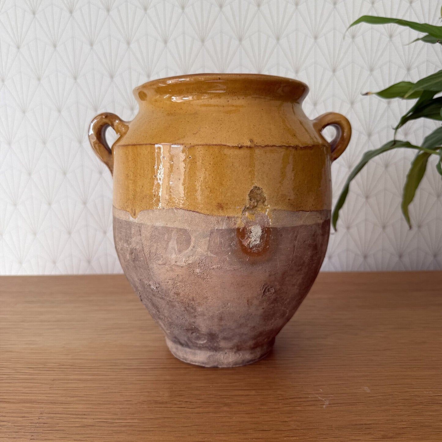 RARE 8 1/2" HANDMADE GLAZED TERRA COTTA ANTIQUE FRENCH CONFIT POT VASE 1101254 - Fleamarketfrance