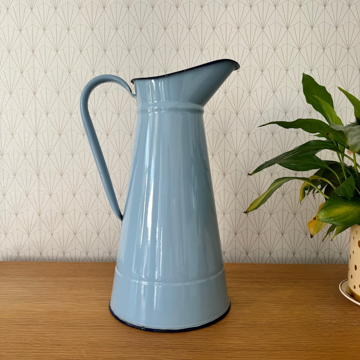French Enamel Pitcher Blue Water Jug Vintage Enamelware Kitchenware 1506249 Fleamarketfrance