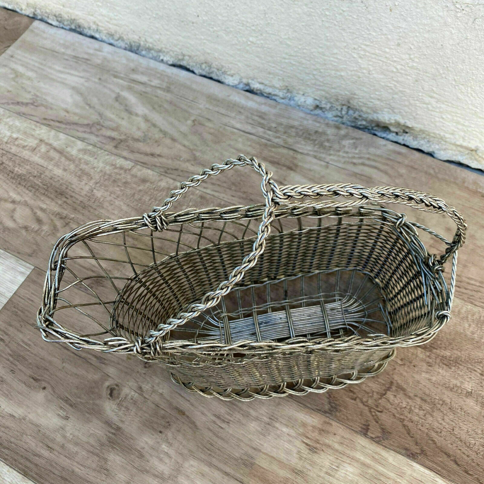 French Wine Basket Silver Plated Bottle Holder Serving Basket 3110216 Handmade