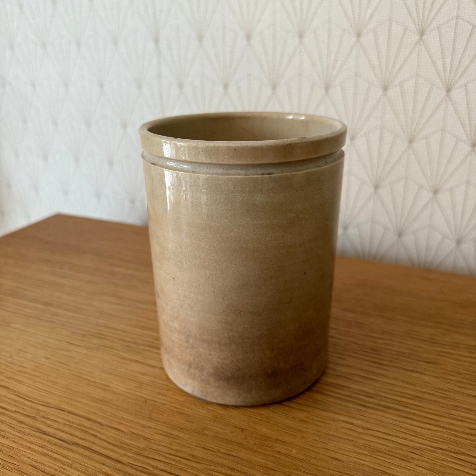 Antique French Confit Pot Stoneware Glazed Beige Crock Jar 0301259 Unmarked