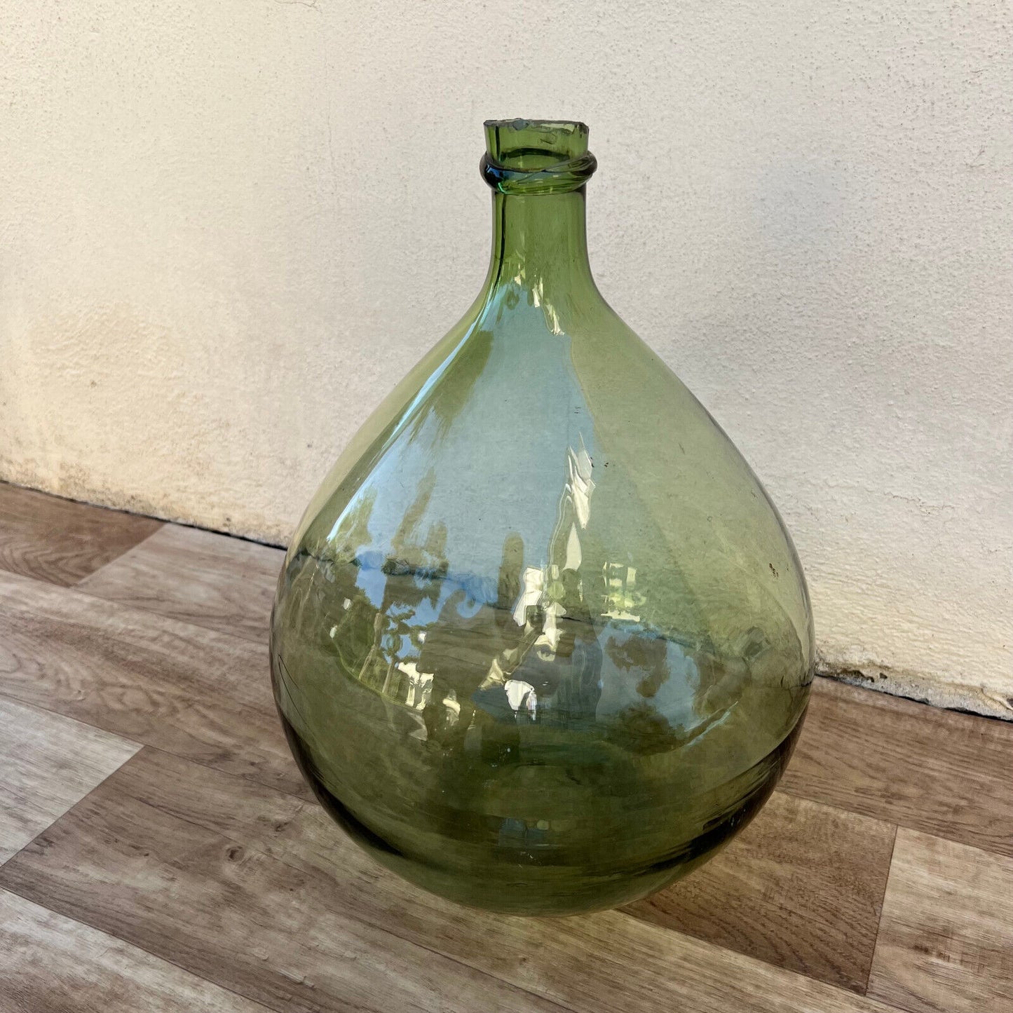 Old French Green Dame Jeanne Demi John Carboy Bottle bonbonne BLOWN 15" 24112414 - Fleamarketfrance