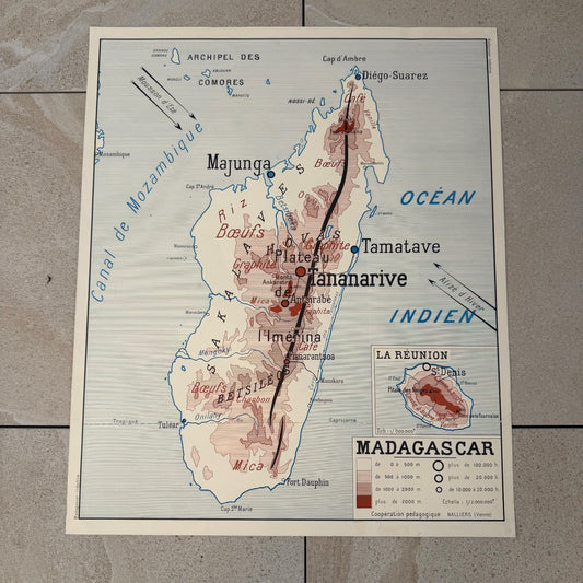 Vintage French Colonial Educational Map Poster Madagascar Indochine 20082615 Fleamarketfrance