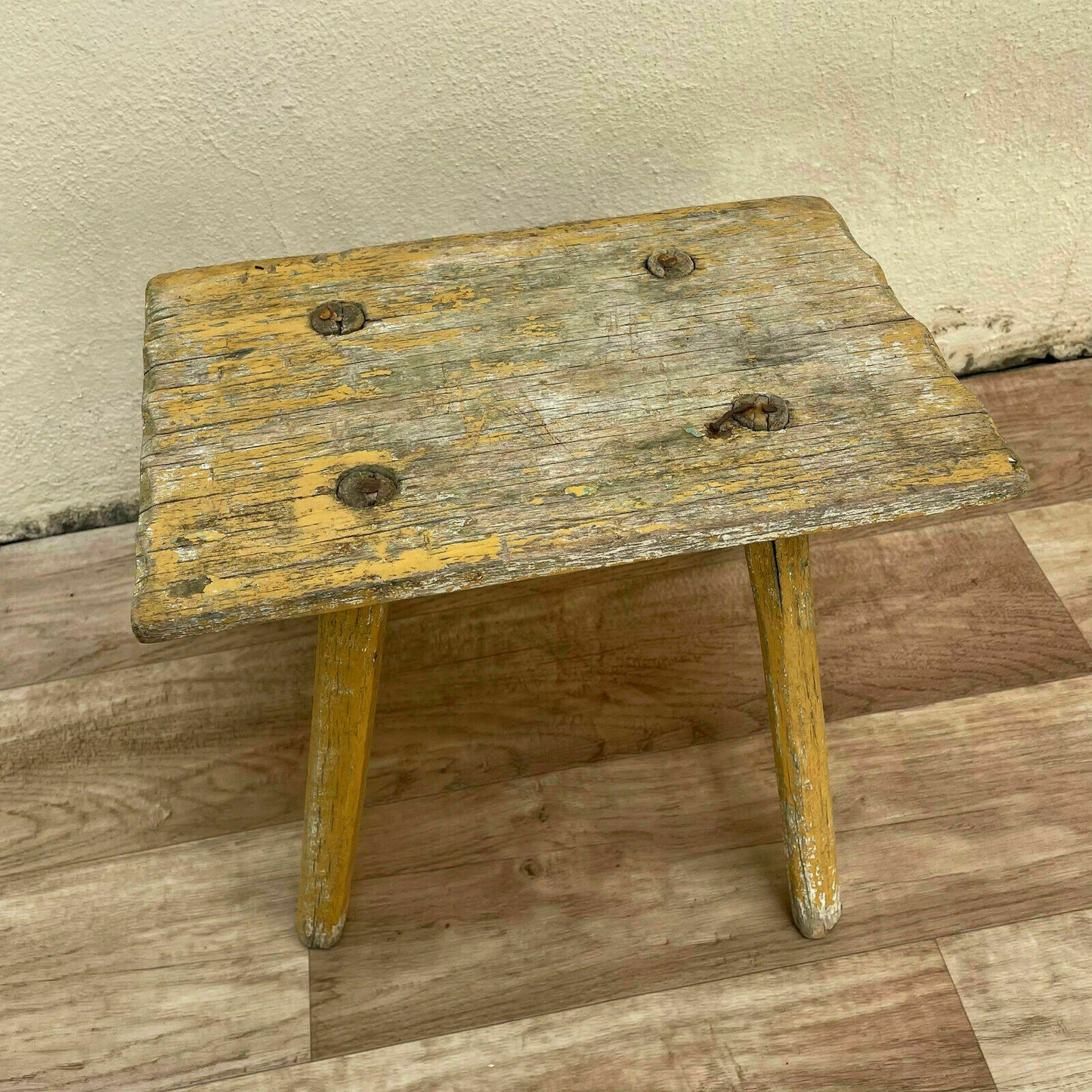 French Milking Stool Antique Yellow Patina Wooden Farmhouse Bench 1708212 Fleamarketfrance