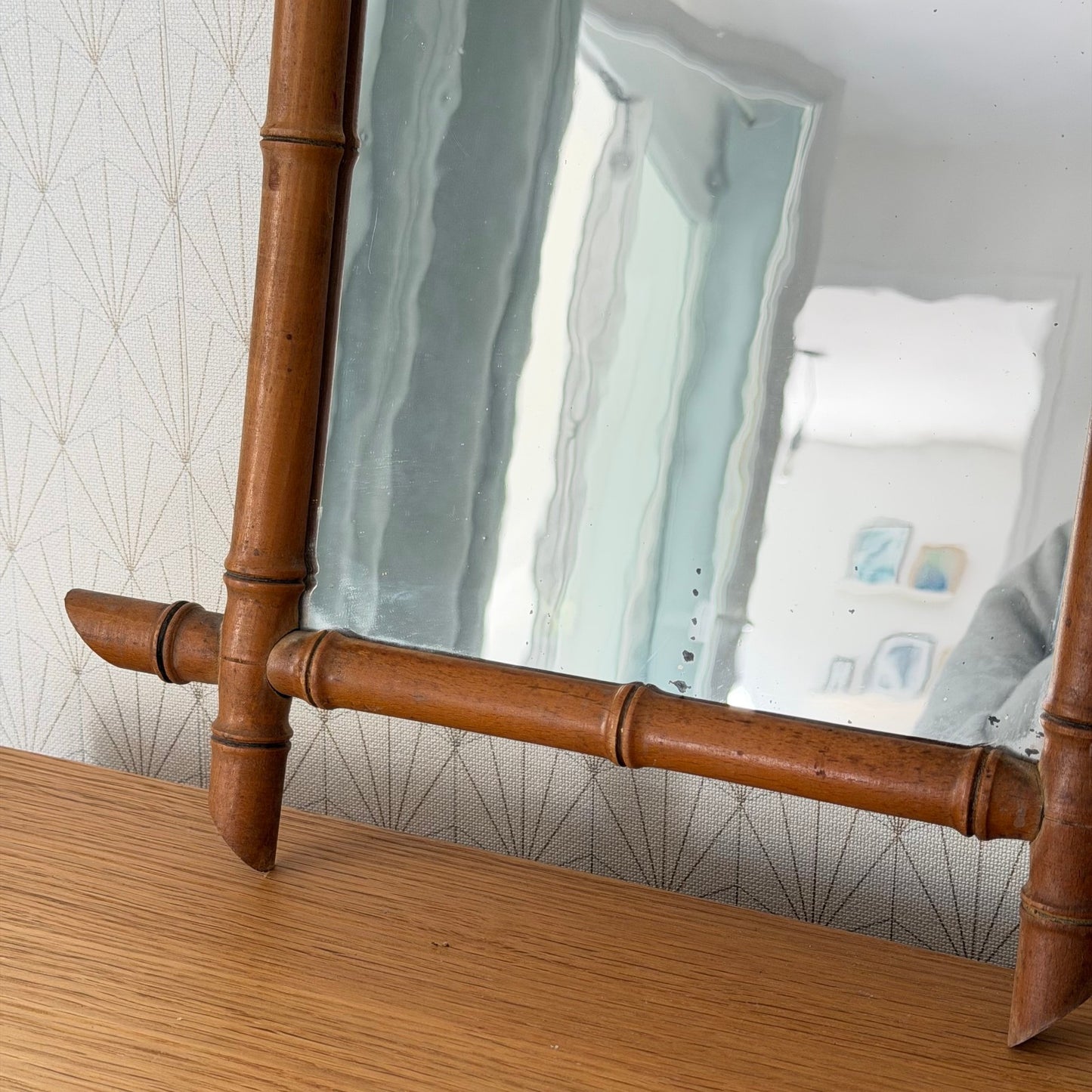 Vintage French wood faux bamboo  WALL-HANGING MIRROR 0210252