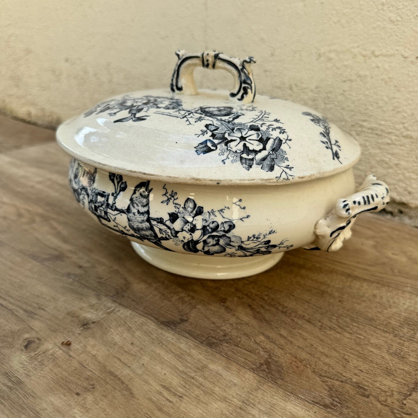 French tureen Bourgeois Paris earthenware flowers fruits bowl 09072416 - Fleamarketfrance