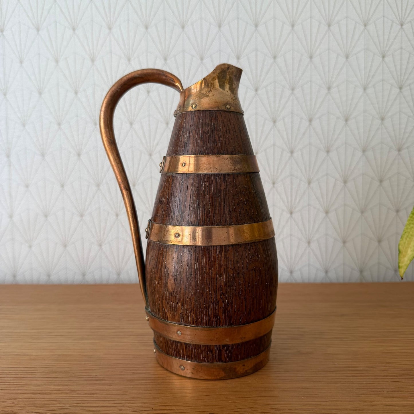 French Wooden Wine Pitcher Staved Wood Brass Bands Cider Jug 25cm 2805263 Fleamarketfrance