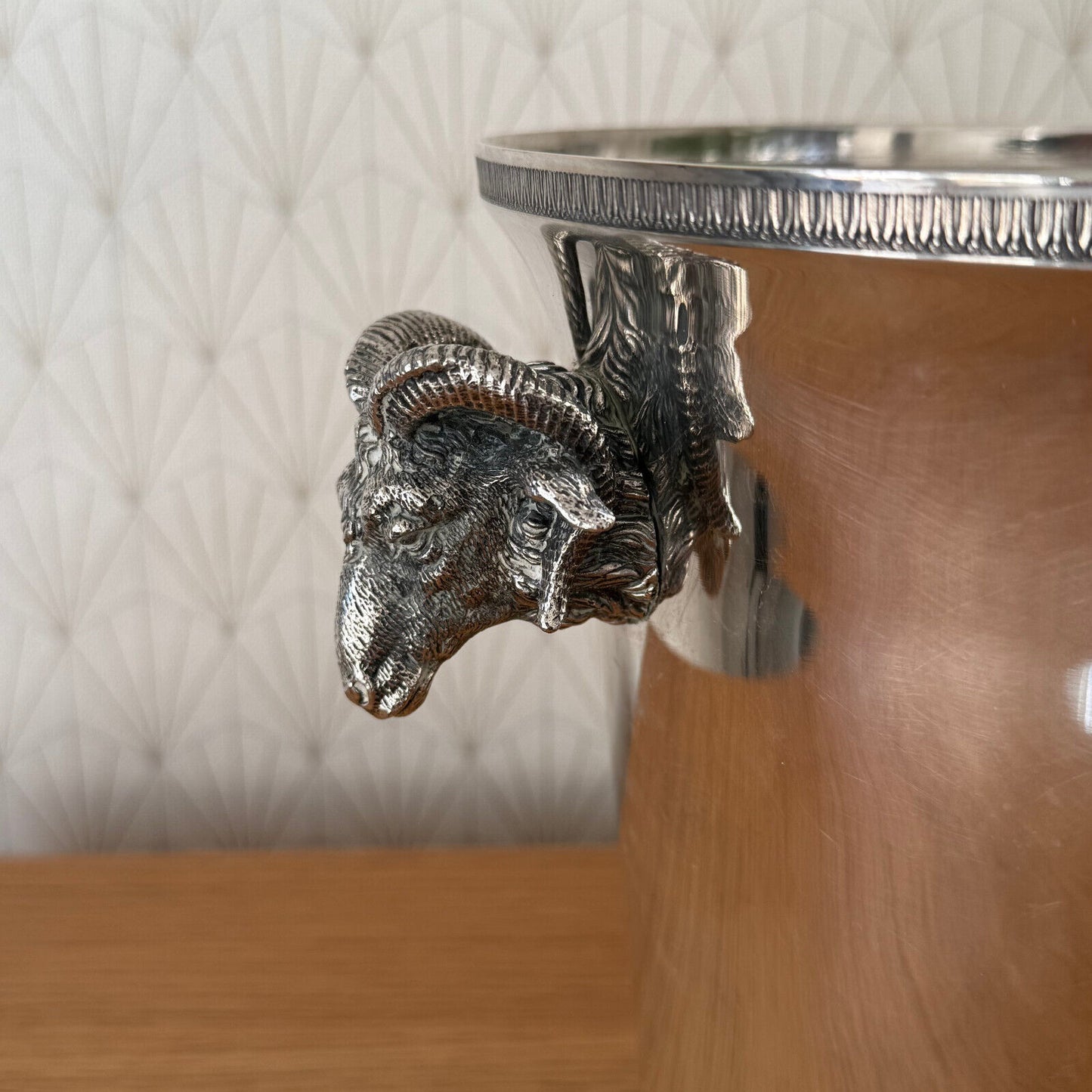 Vintage French Champagne Silverplate Ice Bucket Cooler RARE RAM HANDLES 1202251 - Fleamarketfrance