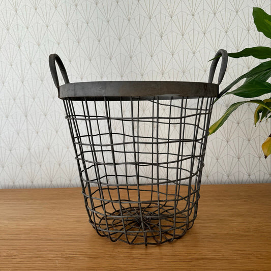 French wire Gmetal basket with handles laundry office 15062419 - Fleamarketfrance