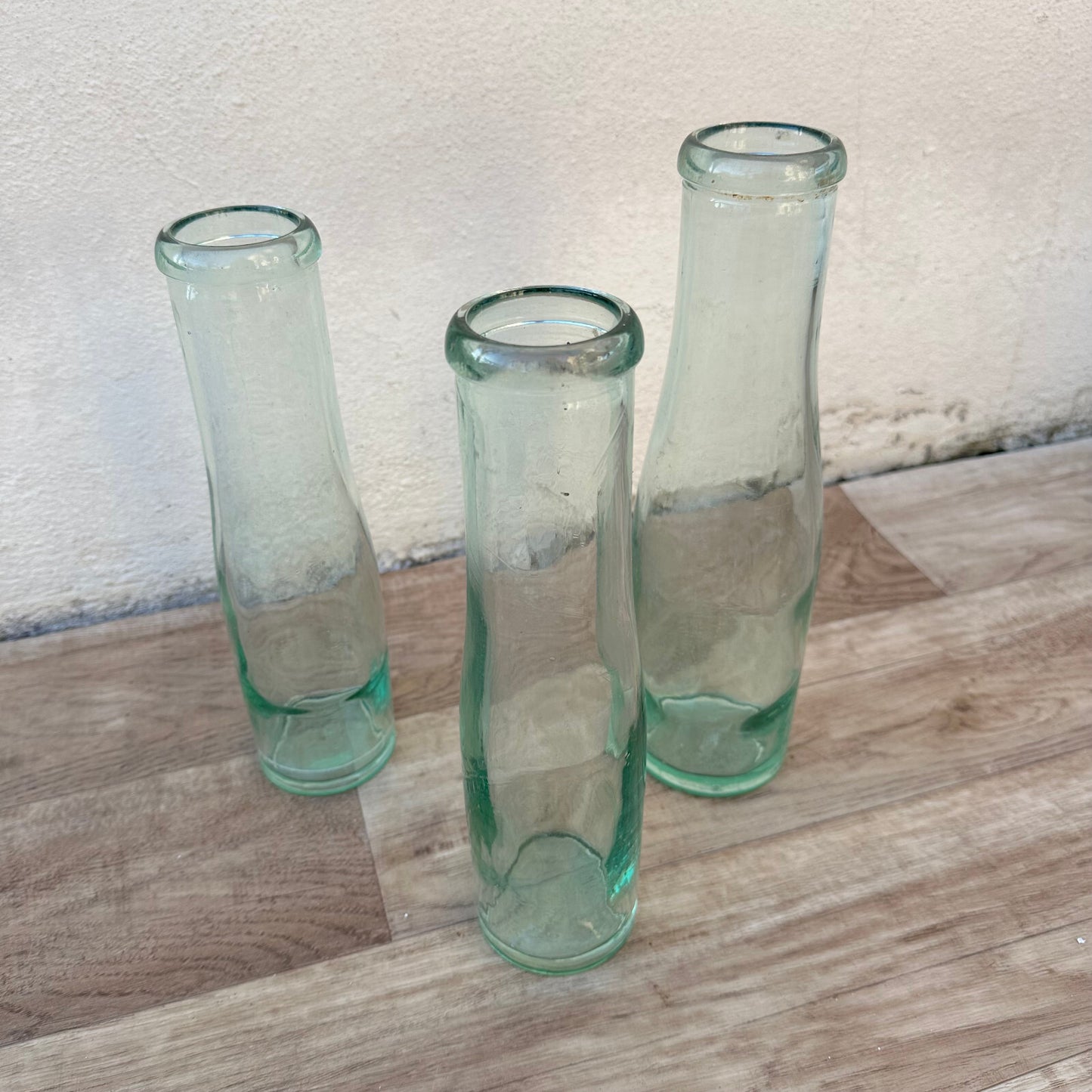 Antique French Glass Milk Bottles Green Tinted Set 3 Vintage 1920s 2509247 Fleamarketfrance