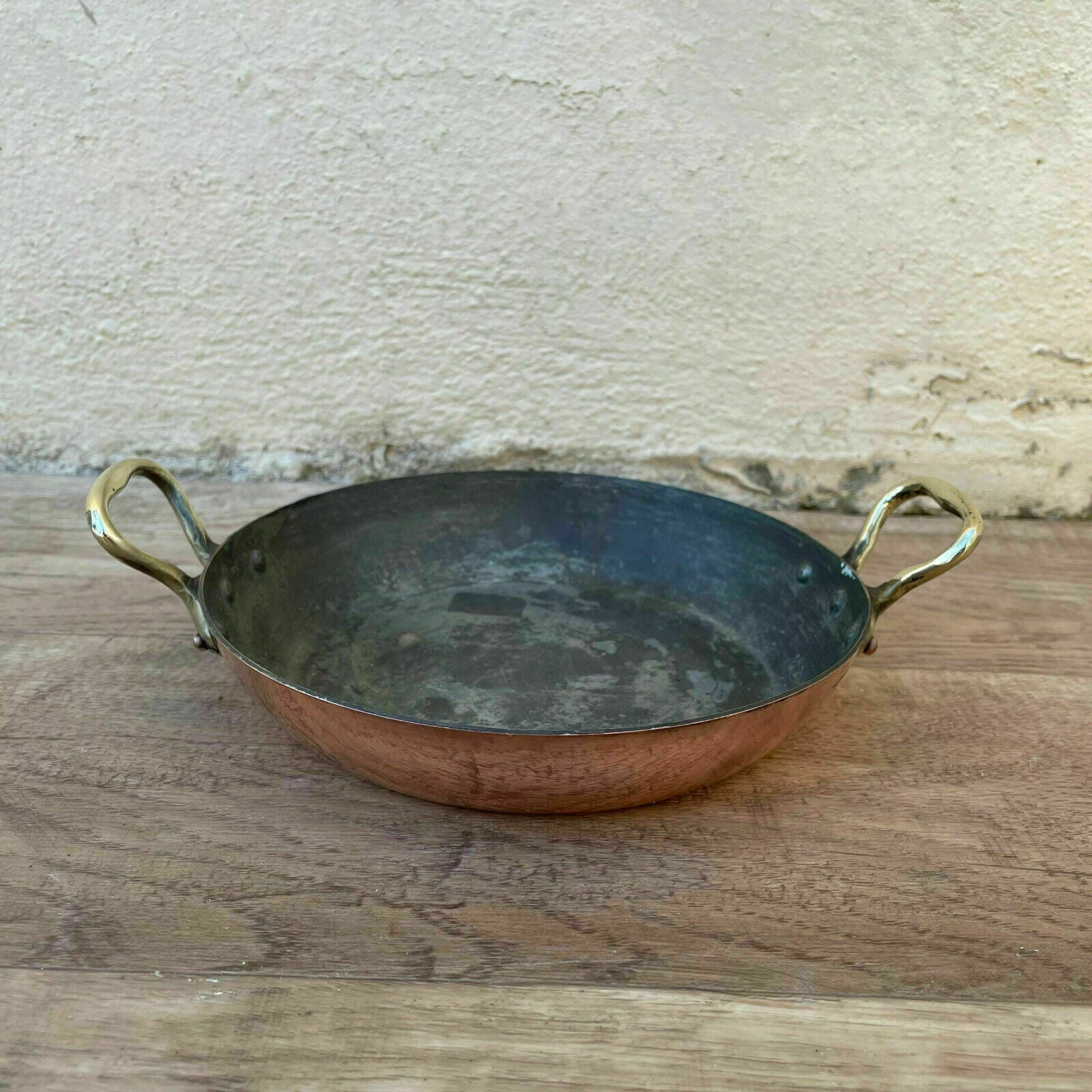 Vintage French round casserole/au Gratin pan lined copper 6 1/4" 04042118 - Fleamarketfrance