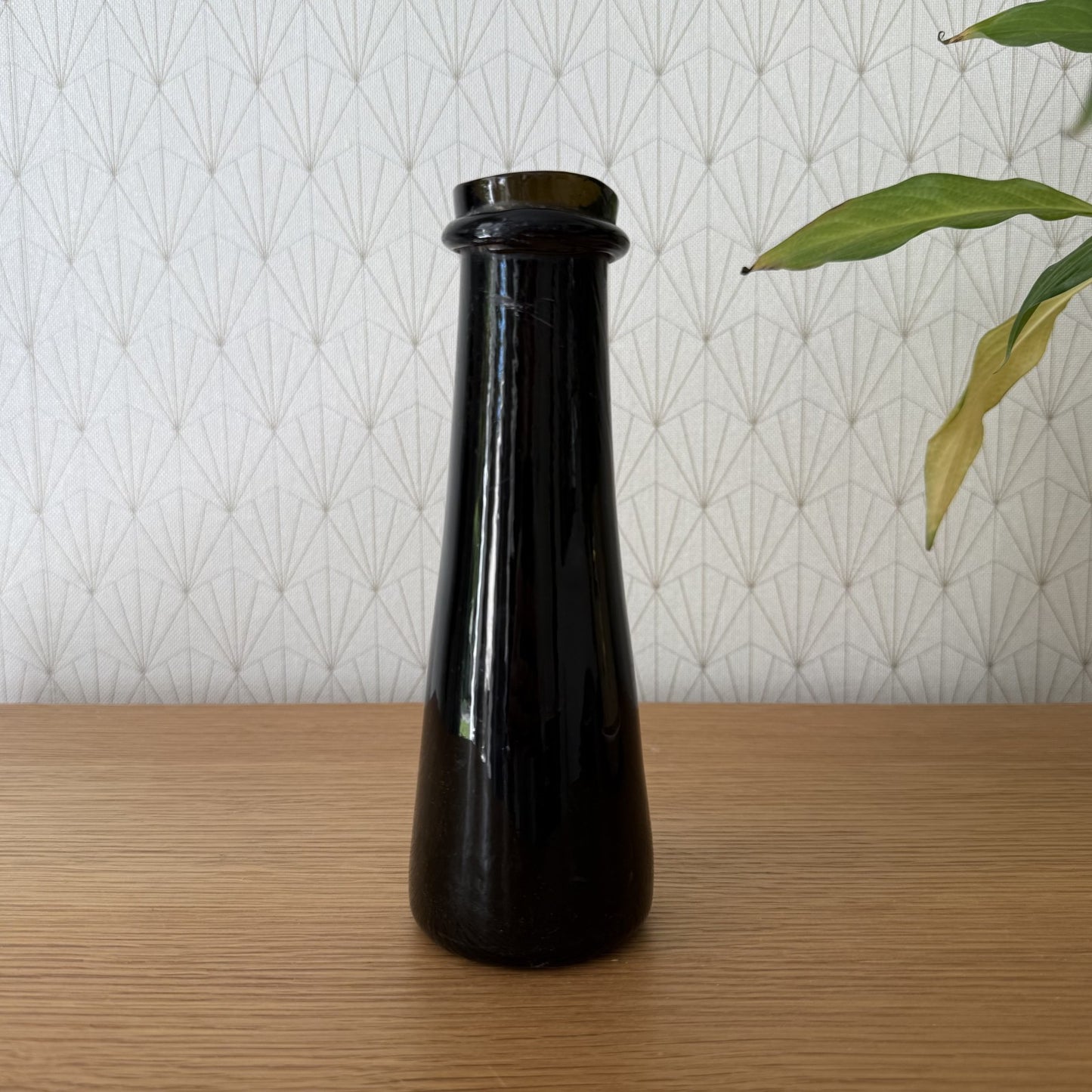 FRENCH BLACKGLASS HAND BLOWN TAPERED TRUFFLE BOTTLE DARK OLIVE GLASS 0309258