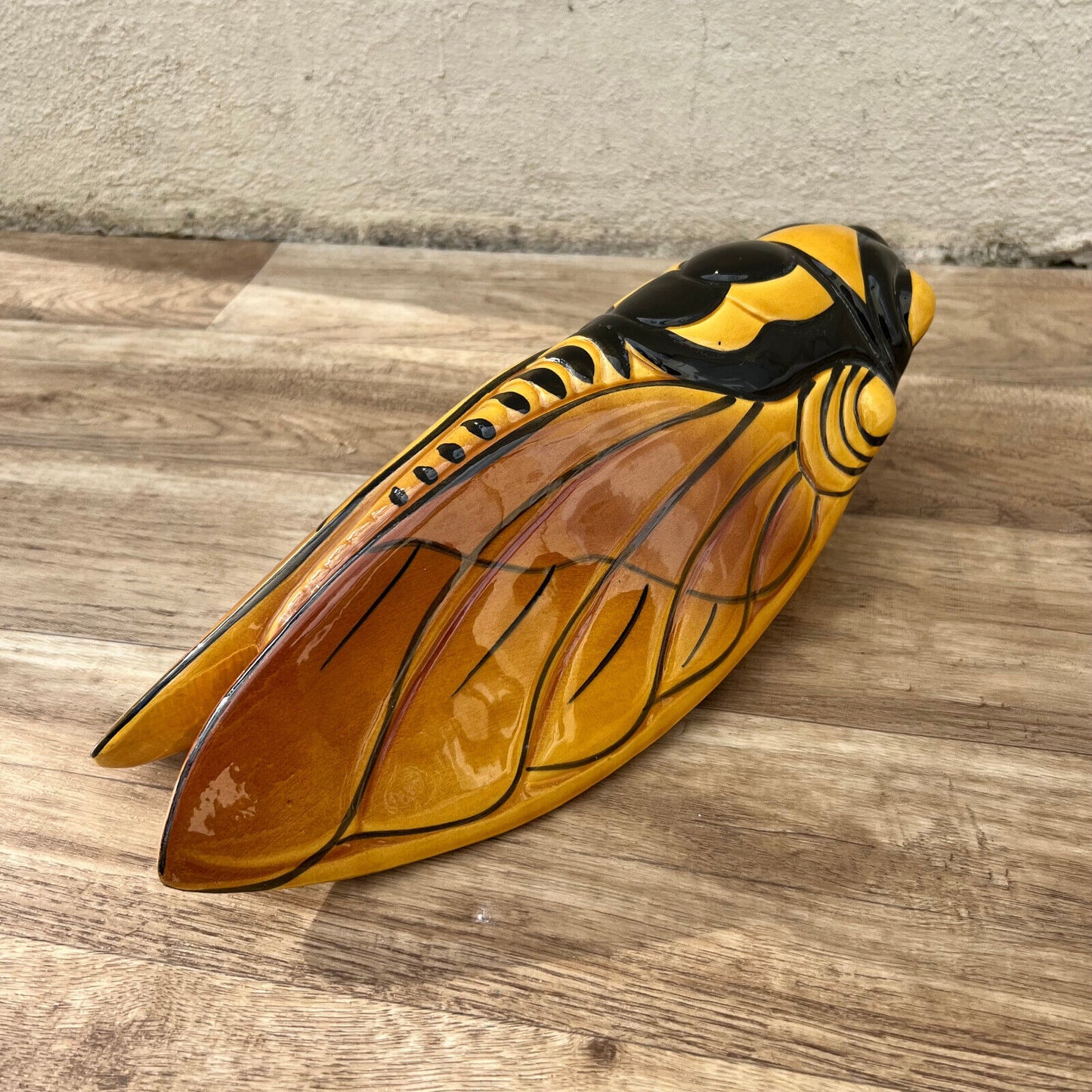 Vintage French MAJOLICA CICADA WALL POCKET VASE Provence BIG 3009222 - Fleamarketfrance