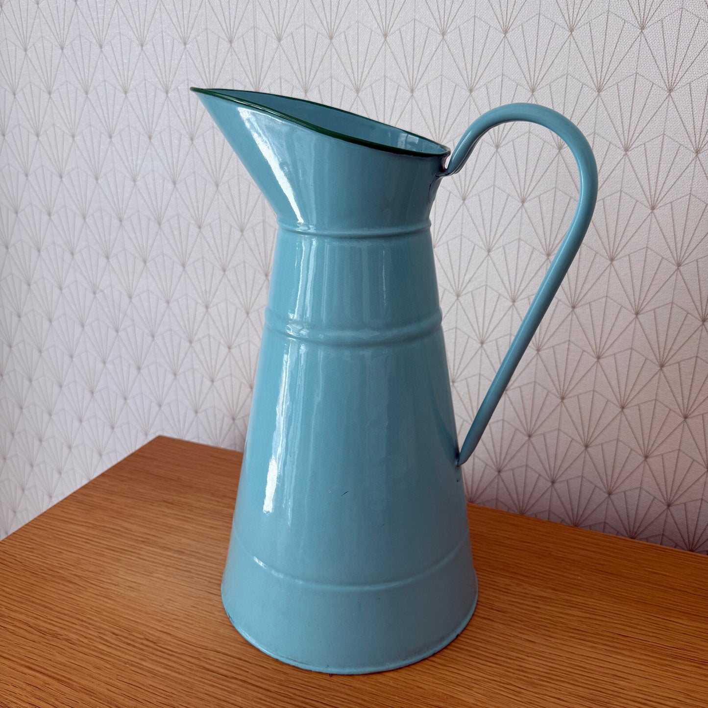 Vintage French Enamel pitcher jug water enameled blue 1206256 Fleamarketfrance
