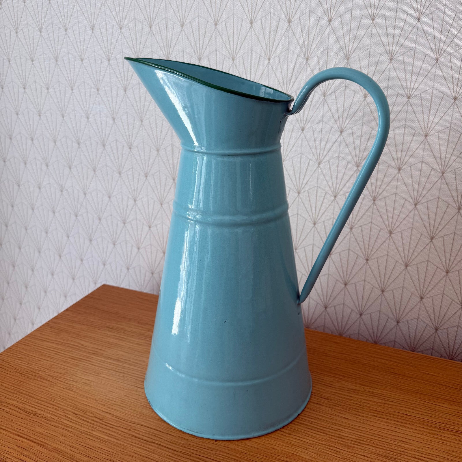 Vintage French Enamel pitcher jug water enameled blue 1206256 Fleamarketfrance