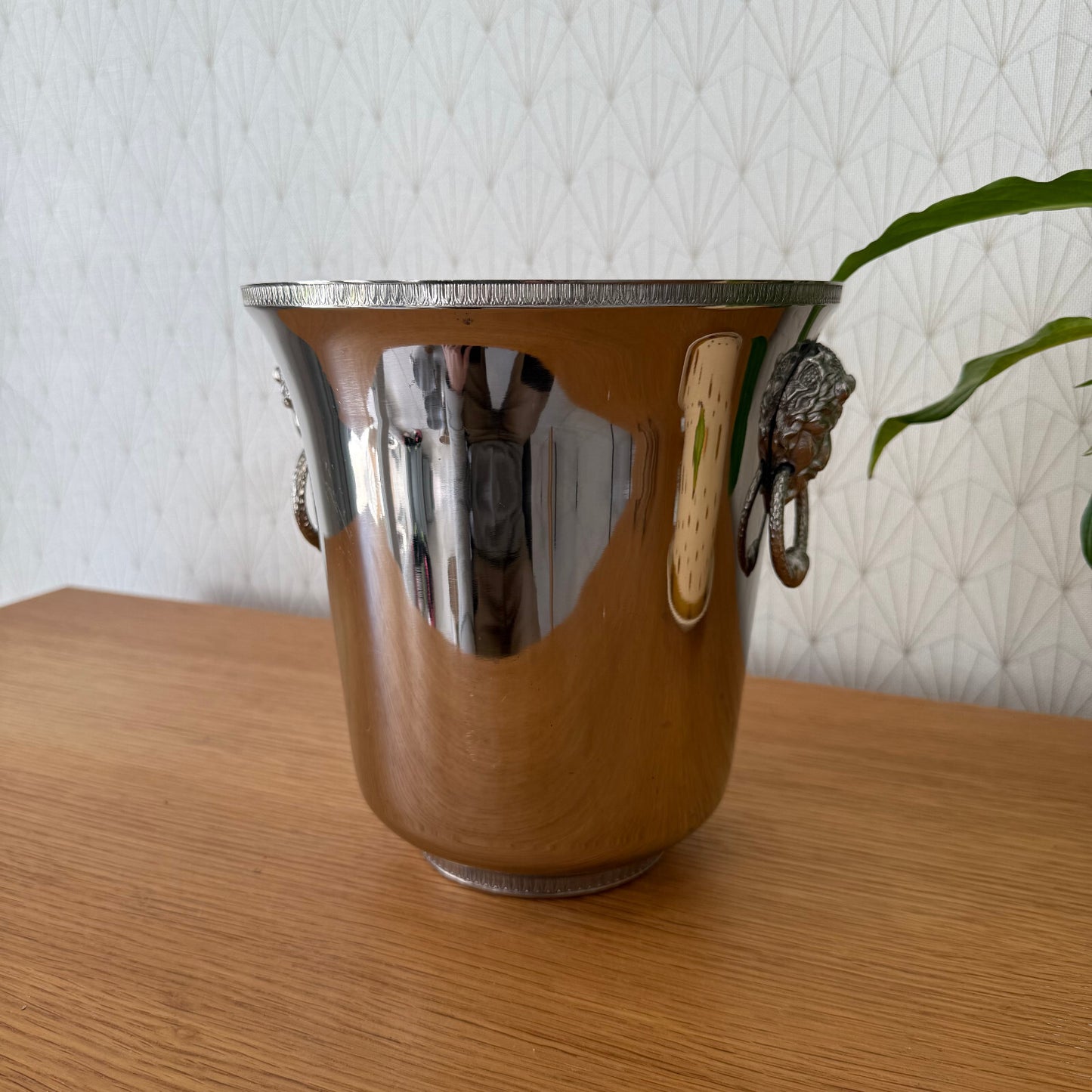 French Silver Plated Ice Bucket Lion Head Handles Champagne Cooler 0904259 Fleamarketfrance
