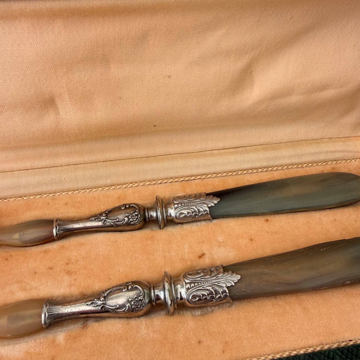 French Carving Set Horn Handles Silver Plated Boxed Vintage 2203268 Fleamarketfrance