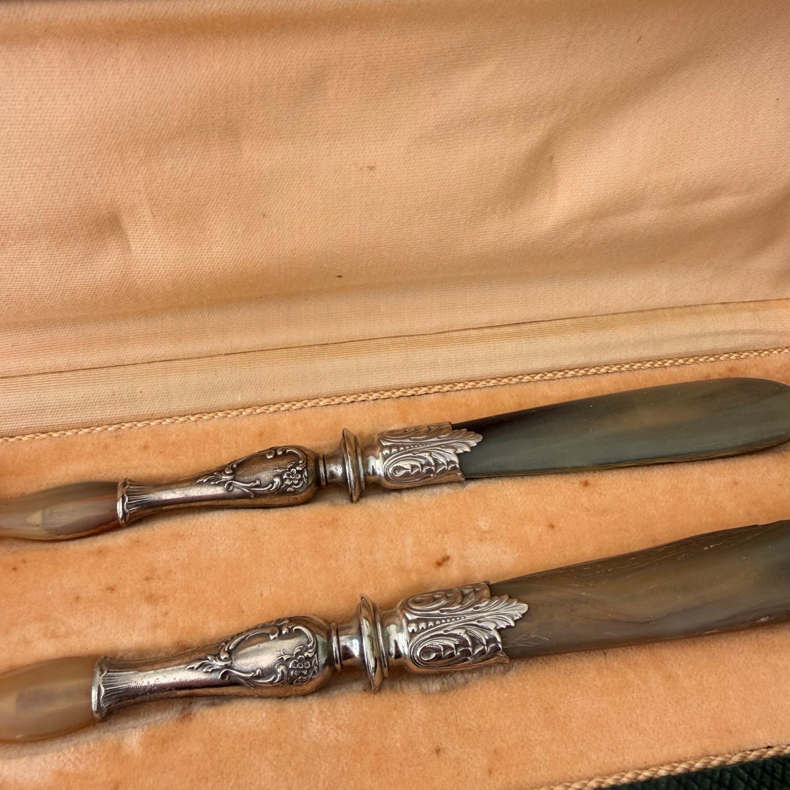 French Carving Set Horn Handles Silver Plated Boxed Vintage 2203268 Fleamarketfrance