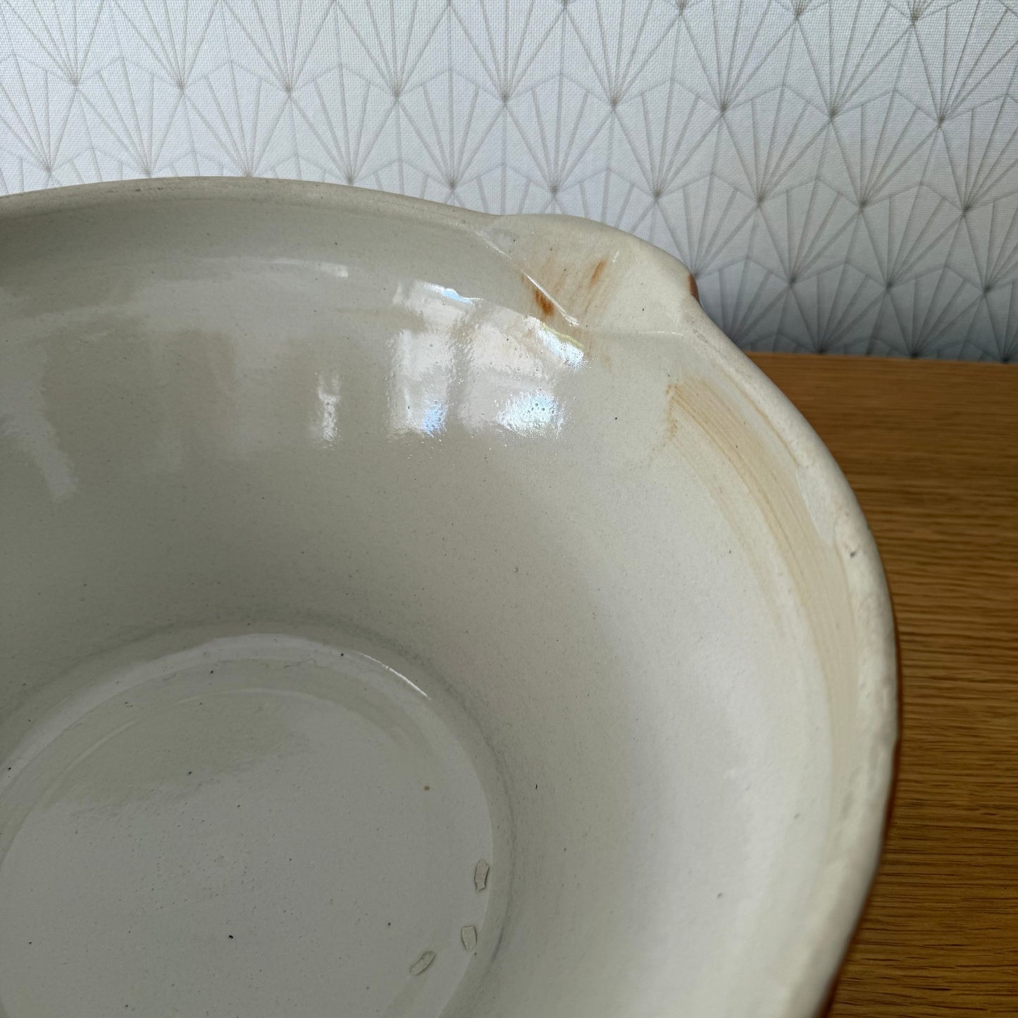 Vintage French Stoneware Mixing Bowl Digoin Brown Cream Terrine 11.75" 2507255 Digoin