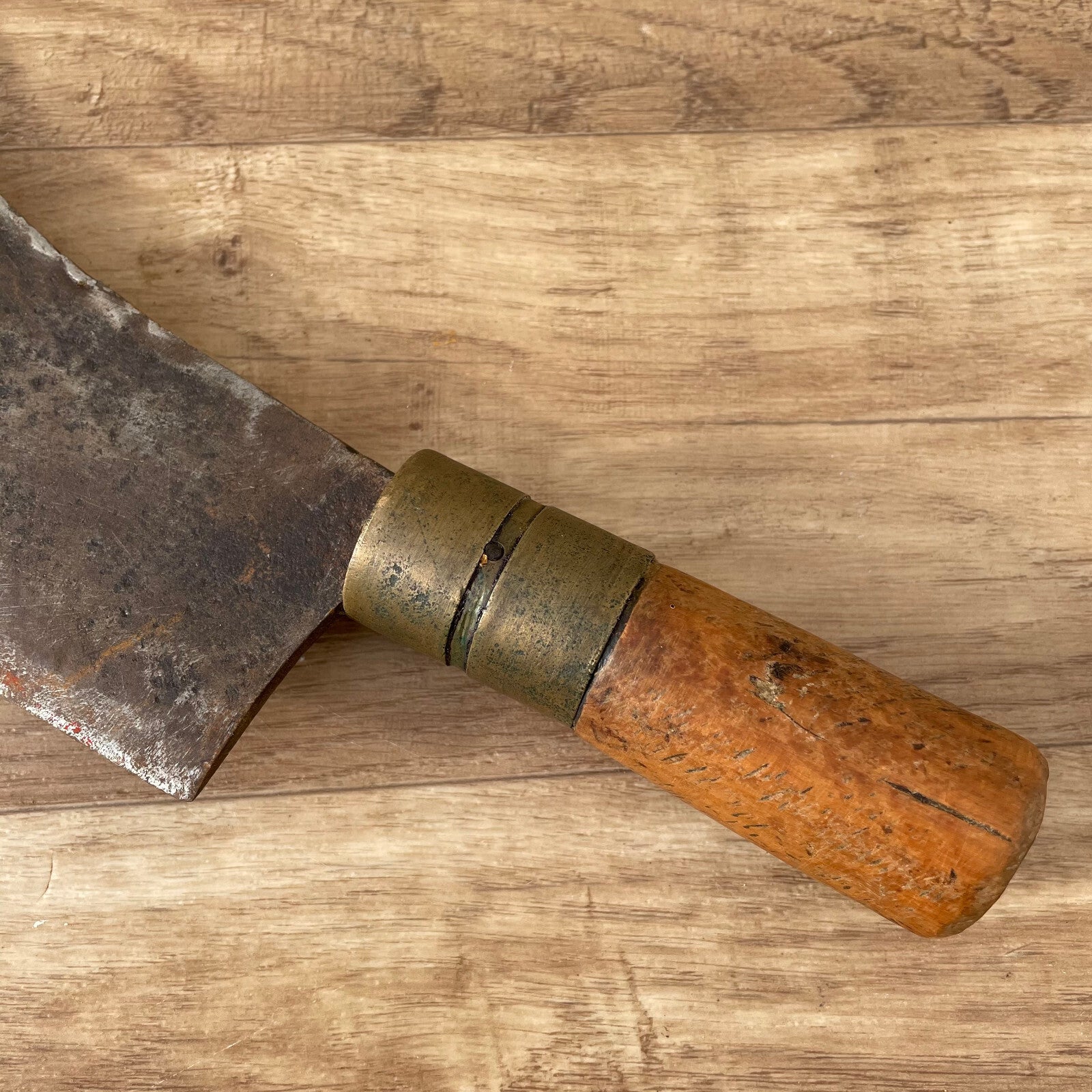 French Vintage Butcher Cleaver Meat Knife Wood Handle 11" France 1203251 Unbranded