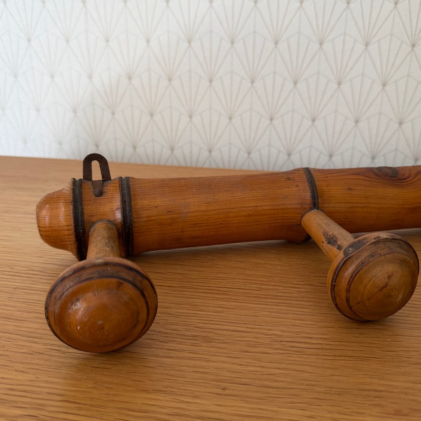 Antique French Coat Hook Hat 3 Pegs Hanger Faux Bamboo rack 0810251