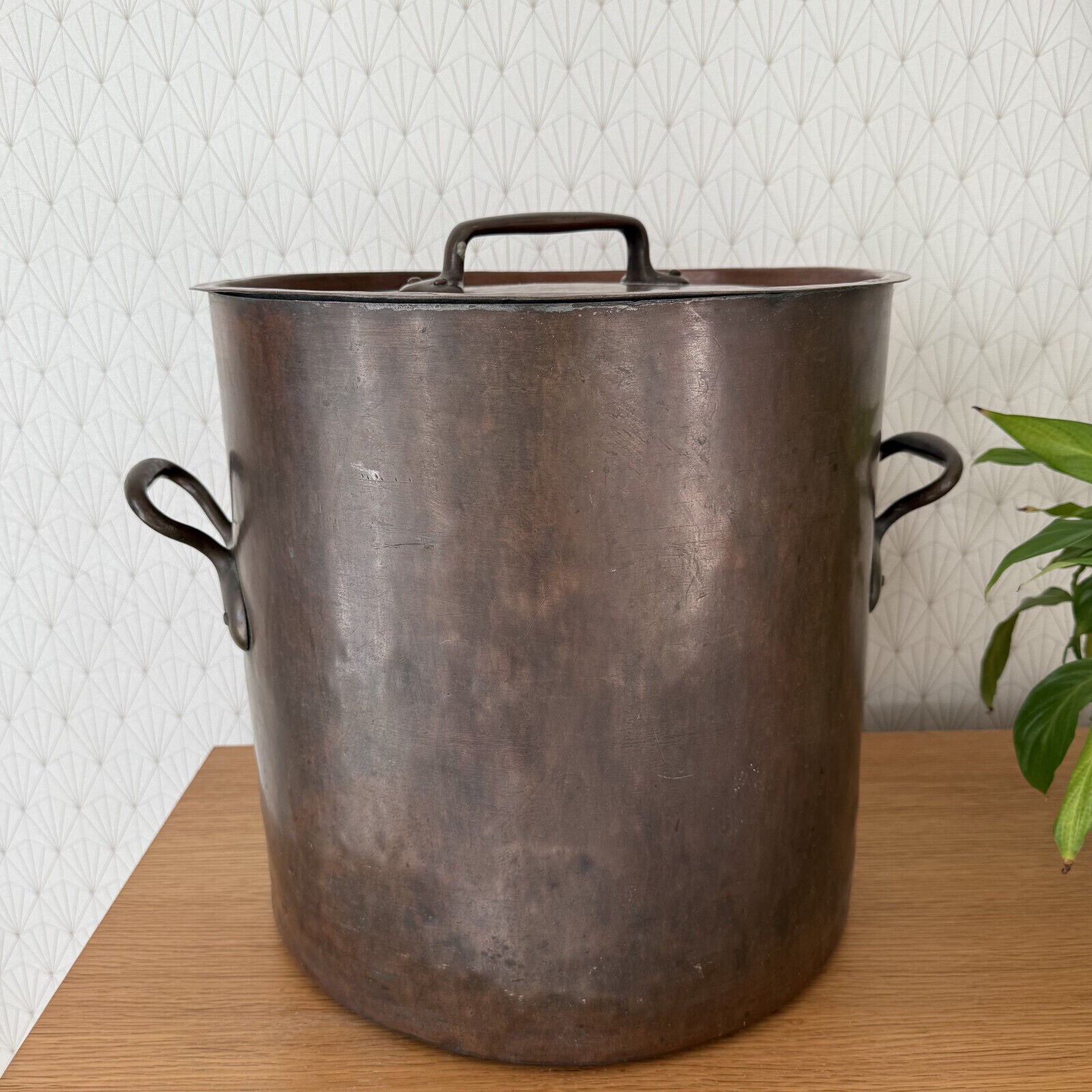 HUGE French stock pot antique Copper Cookware 15 3/4" 0112241 - Fleamarketfrance