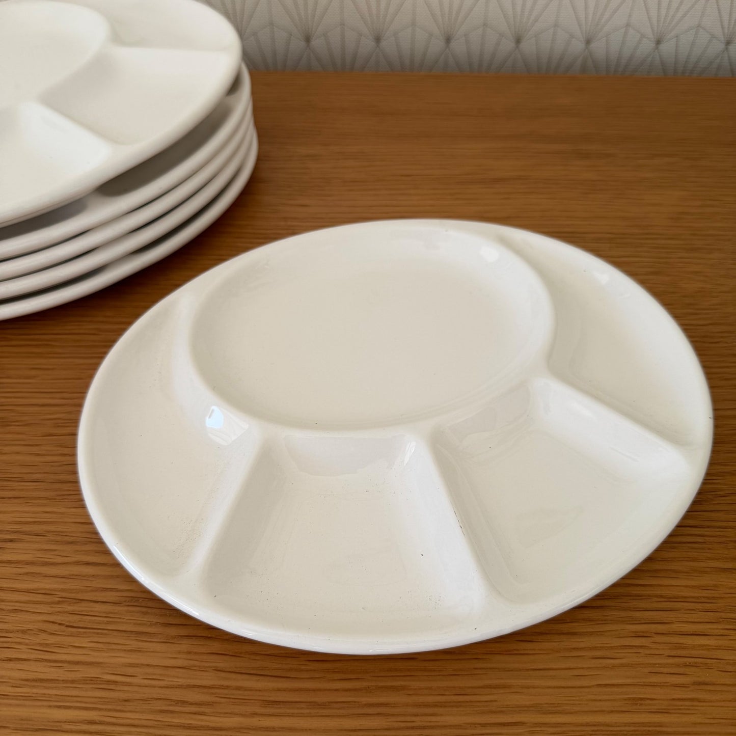 French Fondue Plates White Ceramic Divided Salins Service Set 6 13022610 salins