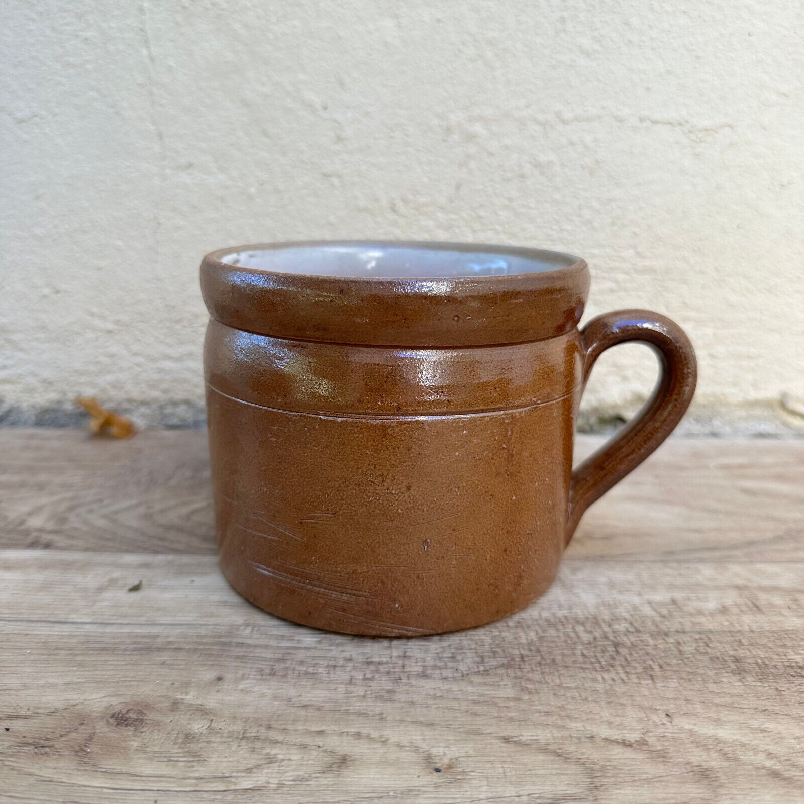 FRENCH VINTAGE confit jug mug cup glazed brown 01112320 - Fleamarketfrance