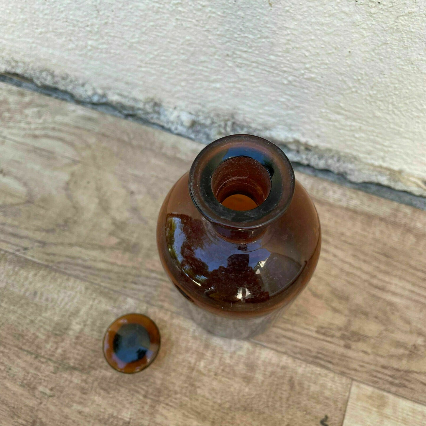 French Apothecary Bottle Amber Glass Cork Stopper Vintage c1930 26072129 Fleamarketfrance