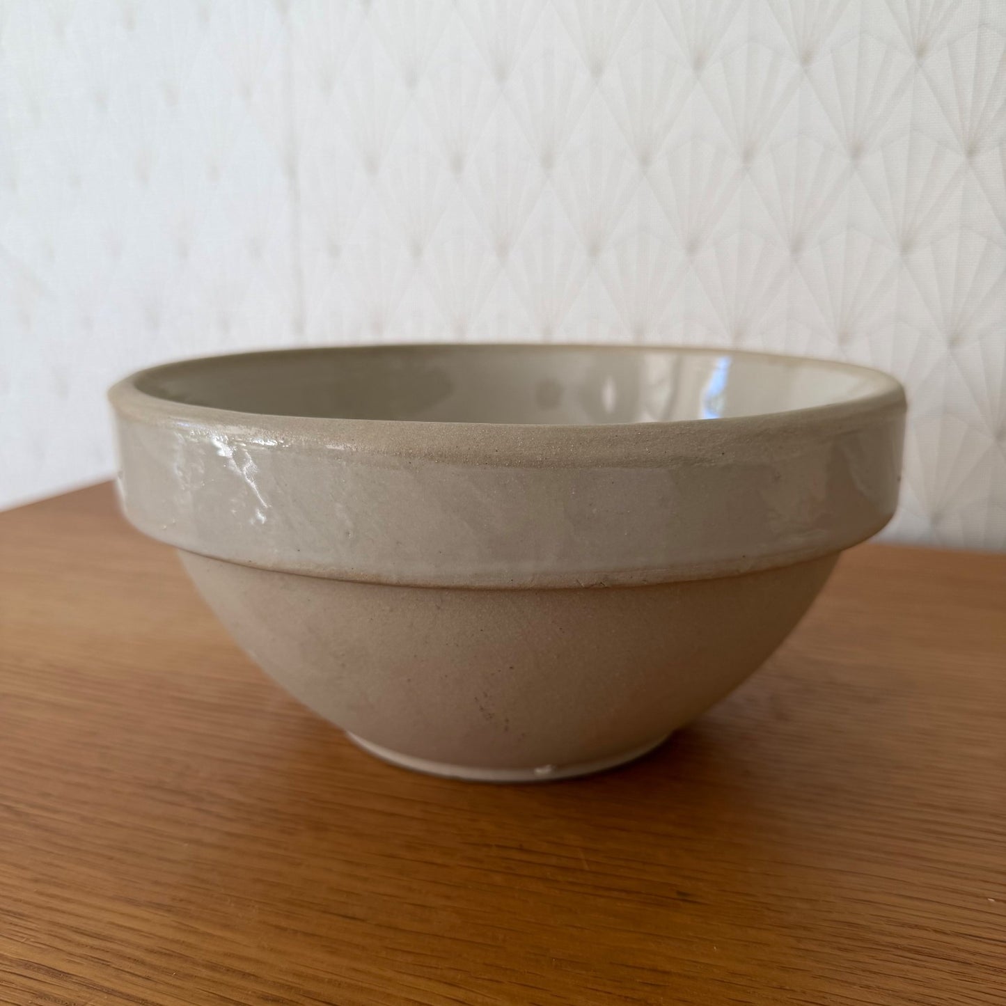 French Digoin Stoneware Mixing Bowl Vintage White Glazed 8.5" 1606268 Digoin