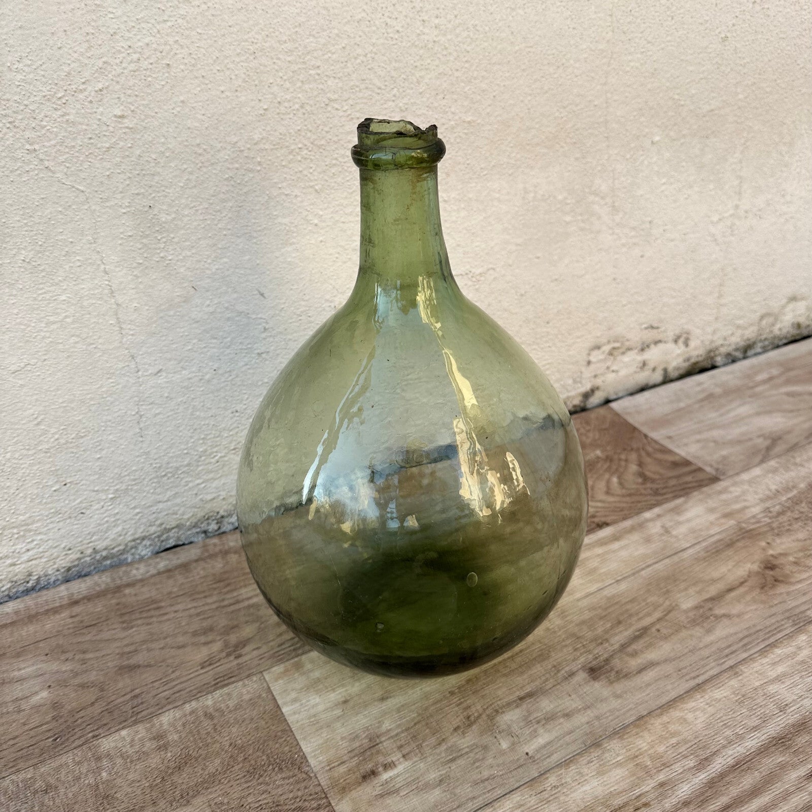 Antique French Glass Demijohn Green Dame Jeanne Bottle 10" 2509246 Fleamarketfrance