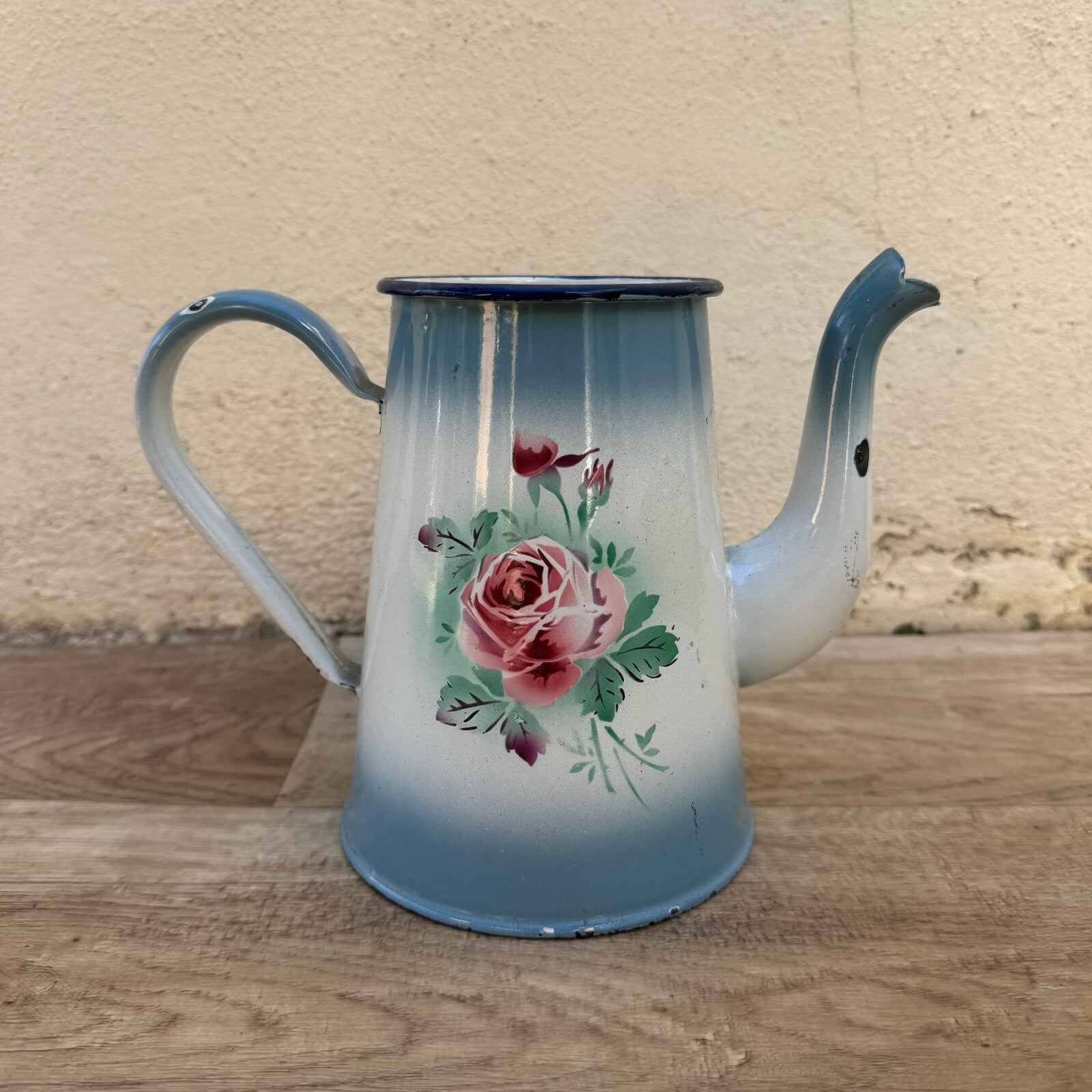 Vintage French Enamelware Coffee Pot Blue Floral Roses Pansies 2309243 Fleamarketfrance