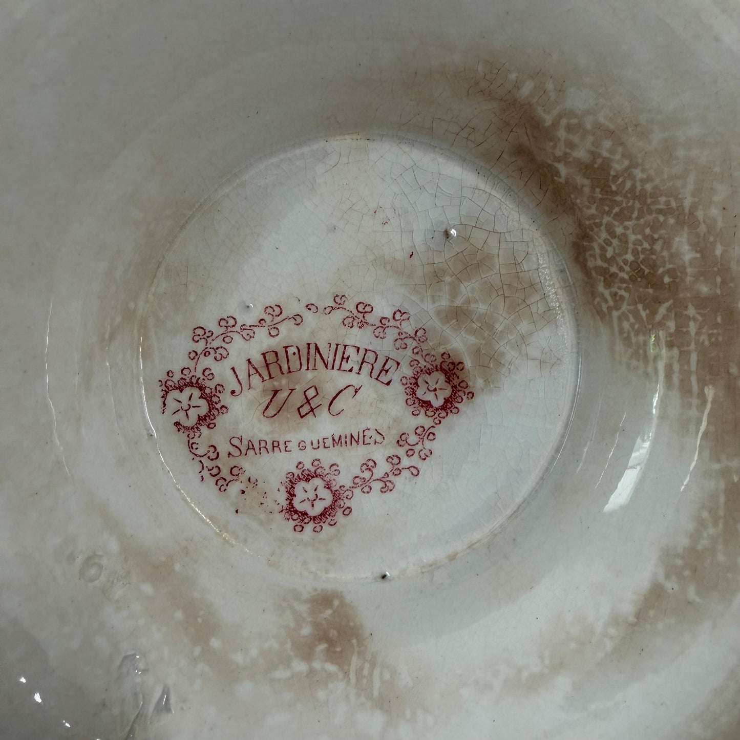 Antique French Sarreguemines Jardiniere Footed Ceramic Bowl Red 1408264 Fleamarketfrance