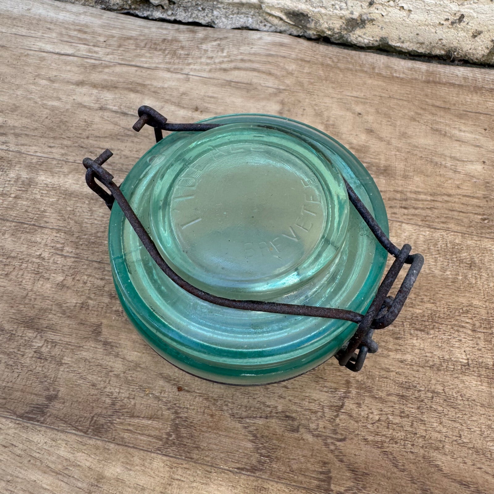 Vintage French Canning Jar La Lorraine Green Glass Wire Bail Closure 0603261 La Lorraine