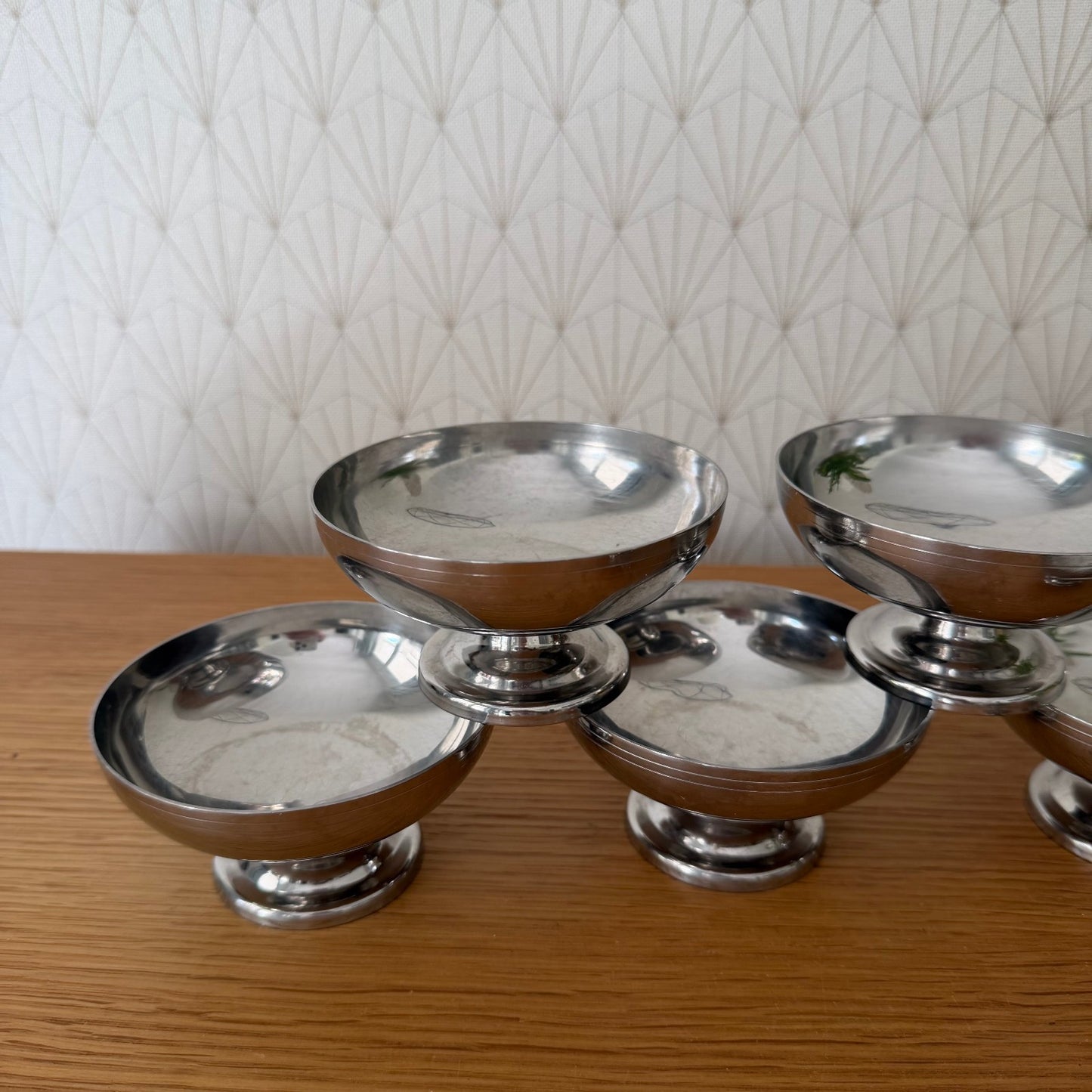 Set 6 Vintage LETANG REMY Inox FRENCH Stainless Goblet Ice Cream Cup 08102511