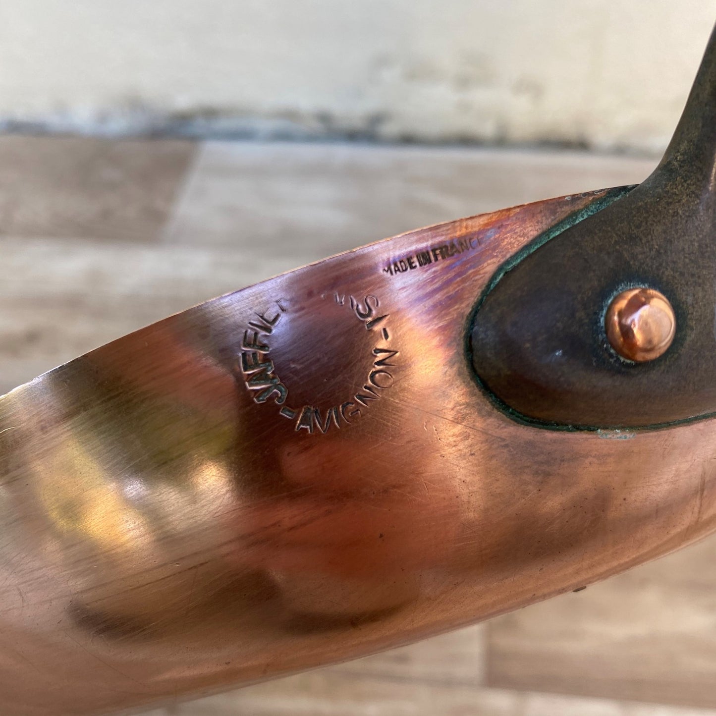 French Copper Oval Fish Pan Vintage Brass Handle Signed FRANCE 04072617 Unbranded