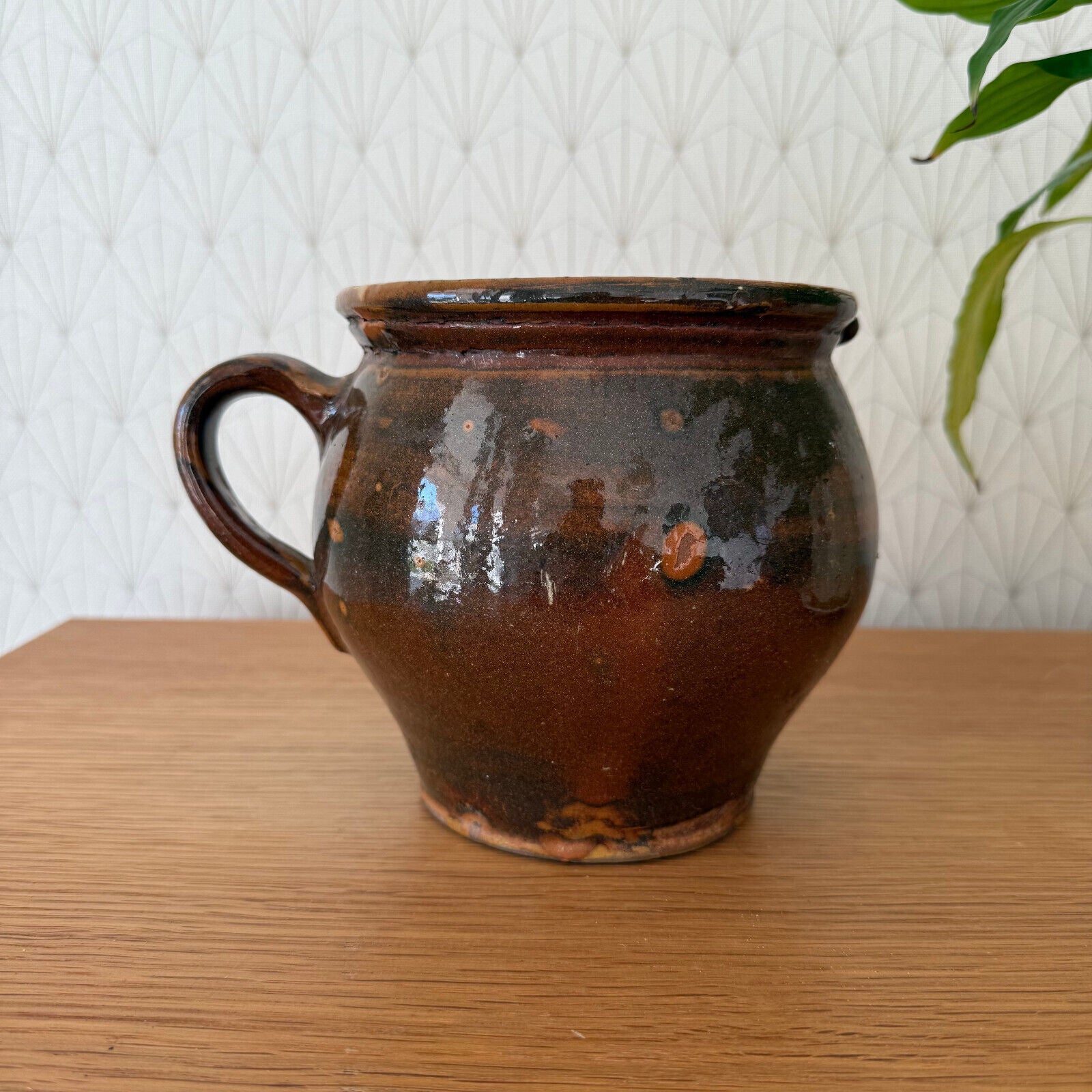 French vintage stoneware potery pitcher from France 6 1/4" 09022513 - Fleamarketfrance