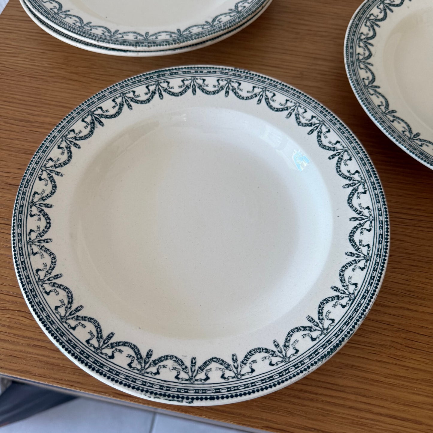 French Antique Ironstone Soup Plates Salins Louis XVI Garland 19th C 0505256 salins