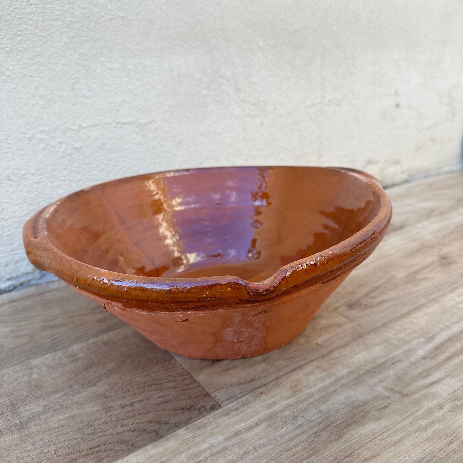 VINTAGE FRENCH GLAZED TERRACOTTA SALAD MIXING BOWL TERRINE TIAN 10 3/4" 12092425 - Fleamarketfrance