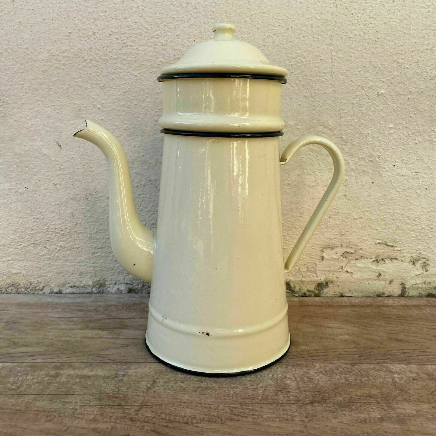 Vintage French Enamelware Enameled BEIGE Enamel Coffee Pot 0311215 - Fleamarketfrance