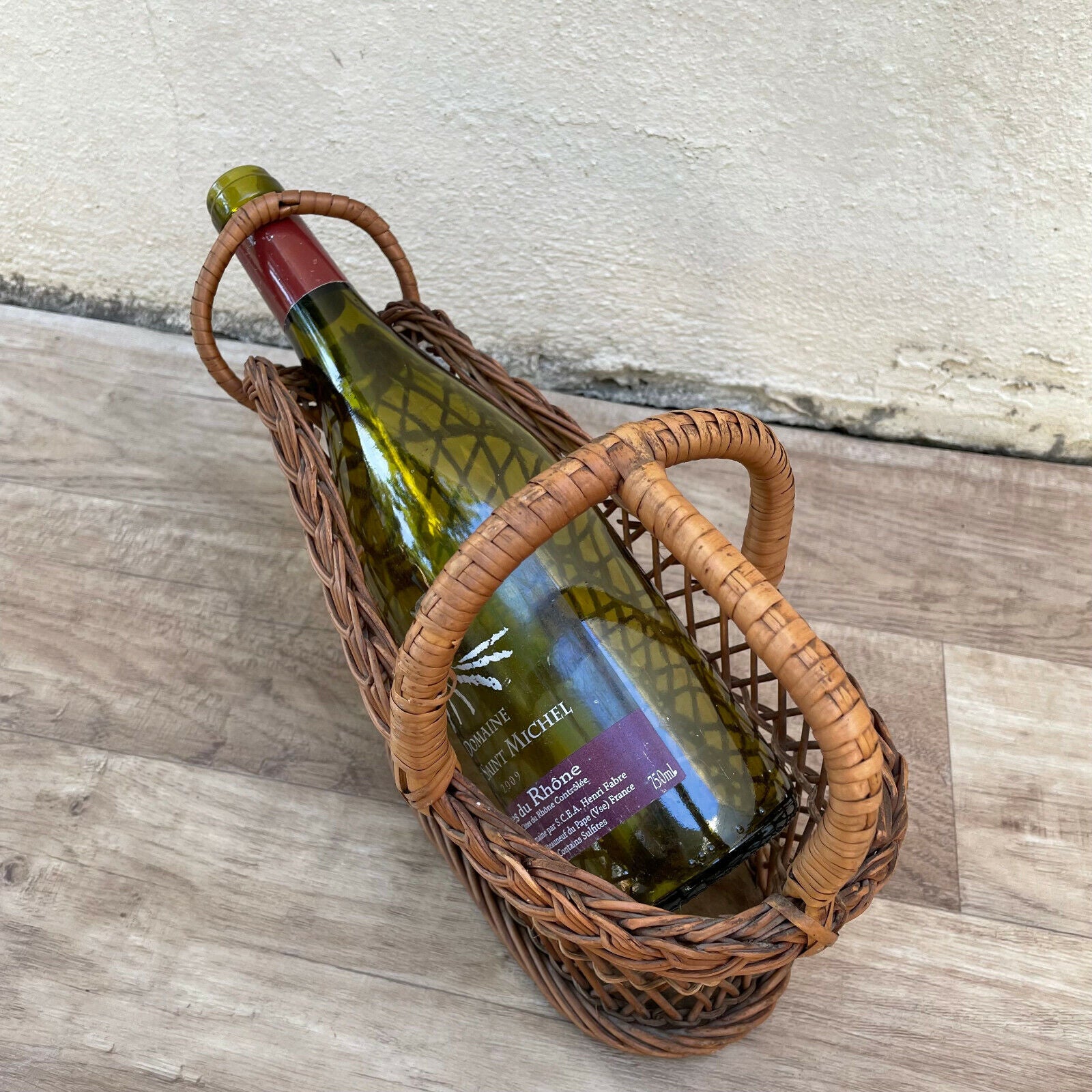 vintage french wine wicker rattan basket bottle holder 2402228 - Fleamarketfrance