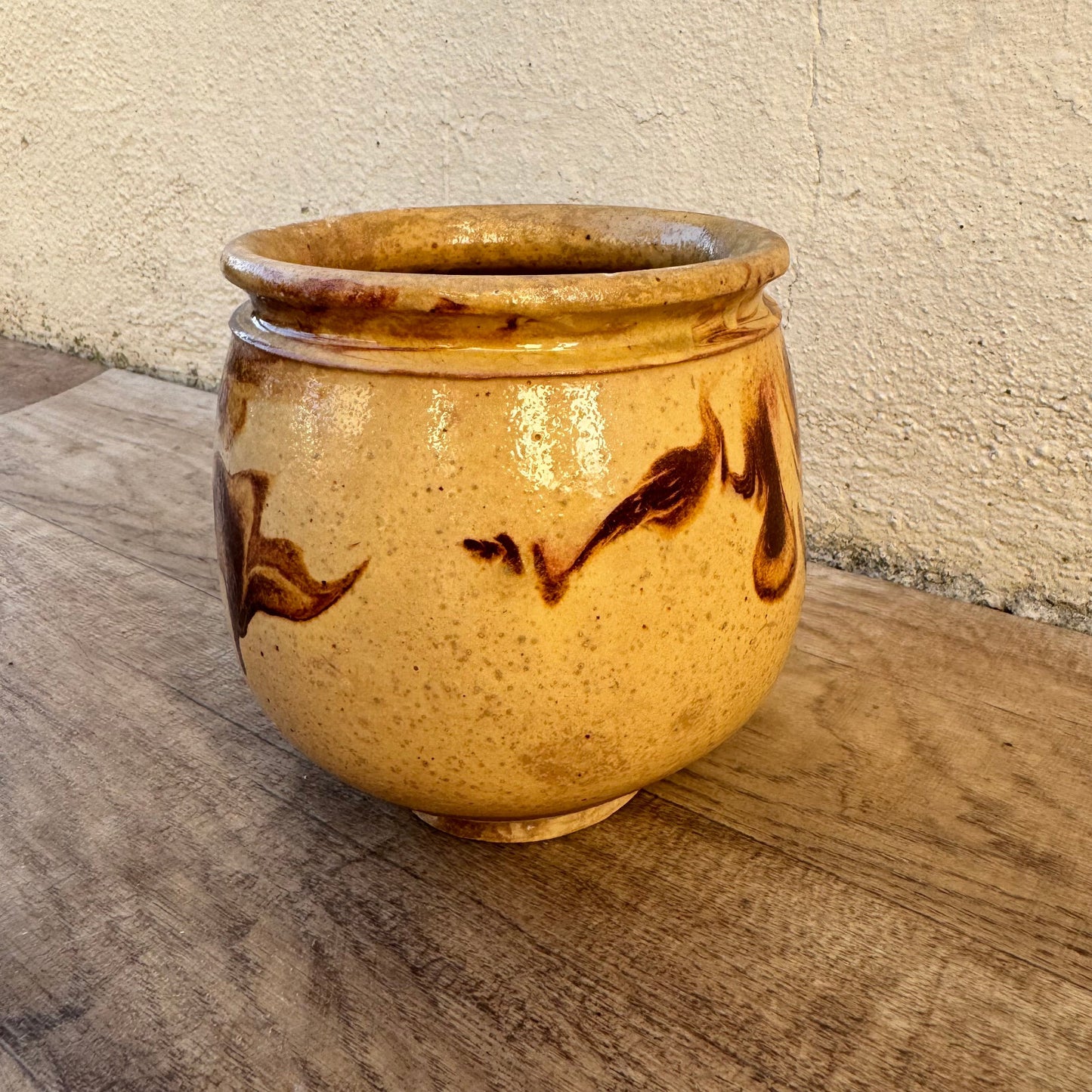 HANDMADE GLAZED BROWN YELLOW ANTIQUE FRENCH HONEY POT TERRACOTTA 1202256 Unmarked