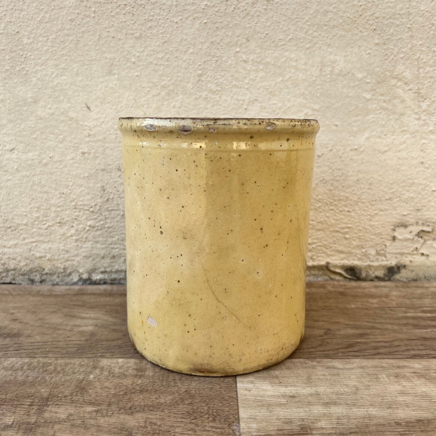 HANDMADE GLAZED YELLOW ANTIQUE FRENCH CONFIT JAM POT SMALL TERRACOTTA 6" 1210245 - Fleamarketfrance