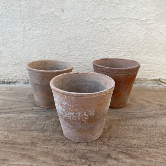 Vintage French Lot of 3 Terracotta Pots Planter Flowers 1403253